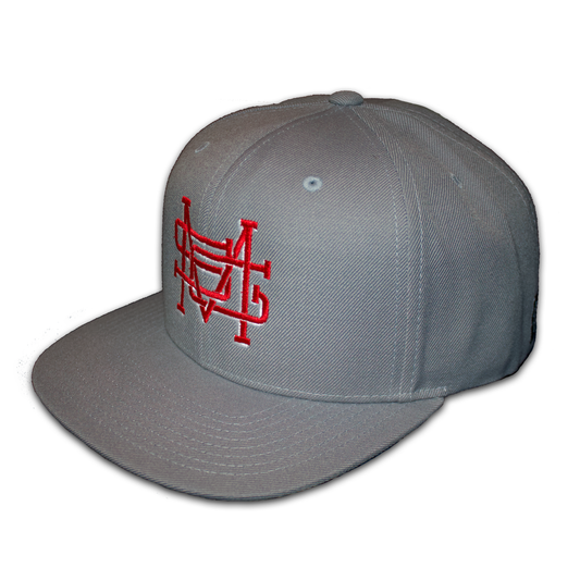 SMG red and white monogram embroidered snapback